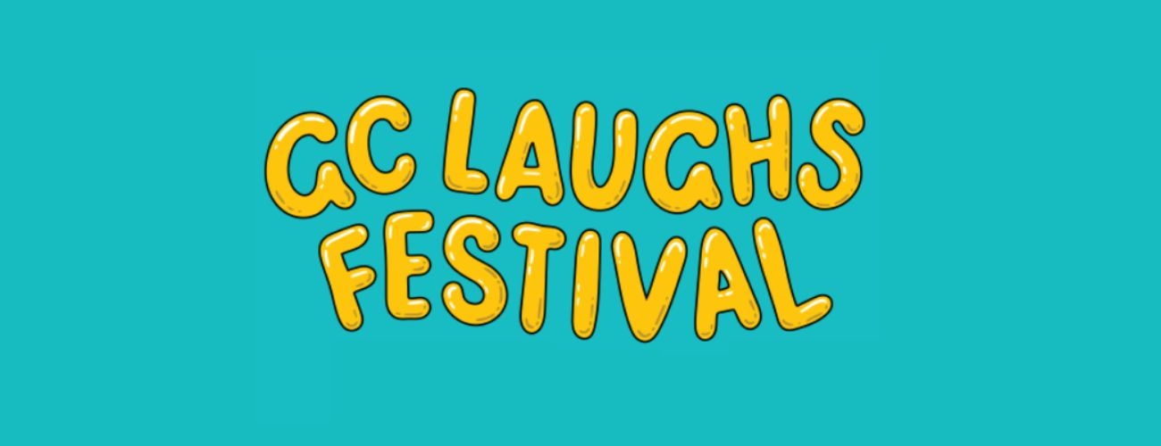 Image is of Gold Coast Laughs Logo which is yellow and blue.